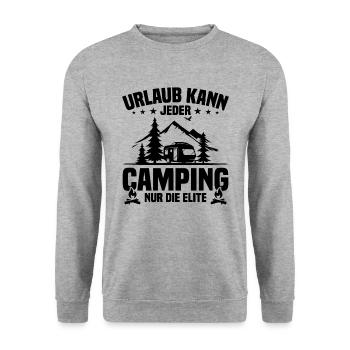 Urlaub Kann Jeder Camping nur Die Elite - Unisex Pullover - Weißgrau meliert - Vorne - Alina (178cm) & Michal (187cm)