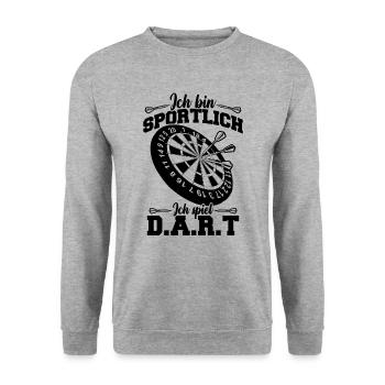 Ich bin sportlich Ich Spiel Darts - Unisex Pullover - Weißgrau meliert - Vorne - Alina (178cm) & Michal (187cm)