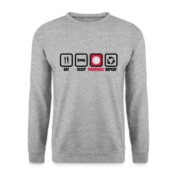 essen Sie Schlafhandballwiederholung, Handballspieler, Handballspieler - Unisex Pullover - Weißgrau meliert - Vorne - Alina (178cm) & Michal (187cm)