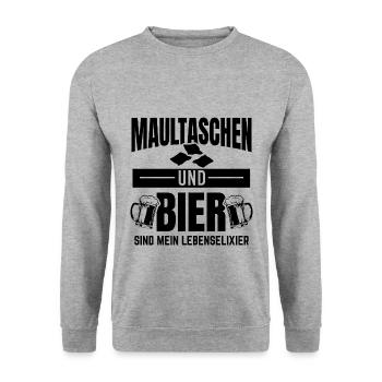 Maultaschen und Bier | Schwaben Schwabe Geschenke - Unisex Pullover - Weißgrau meliert - Vorne - Alina (178cm) & Michal (187cm)