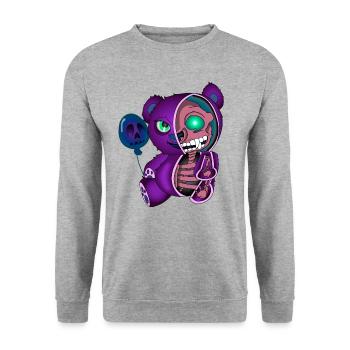 Skull Teddy Bear Skelett Bär Halloweenshirt - Unisex Pullover - Weißgrau meliert - Vorne - Alina (178cm) & Michal (187cm)
