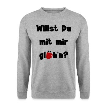 Willst Du mit mir glühn? - Unisex Pullover - Weißgrau meliert - Vorne - Alina (178cm) & Michal (187cm)