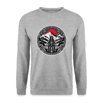 Japanischer Samurai-Krieger - Unisex Pullover - Weißgrau meliert - Vorne - Alina (178cm) & Michal (187cm)