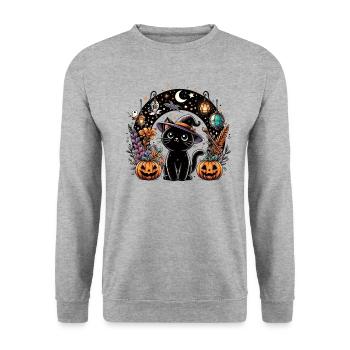 Spooky Kitty Halloween 2 - Unisex Sweatshirt - salt & pepper - Front - Alina (178cm) & Michal (187cm)