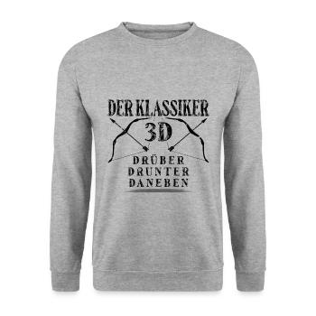 Klassiker 3D Drüber Drunter Daneben Bogenschießen - Unisex Pullover - Weißgrau meliert - Vorne - Alina (178cm) & Michal (187cm)