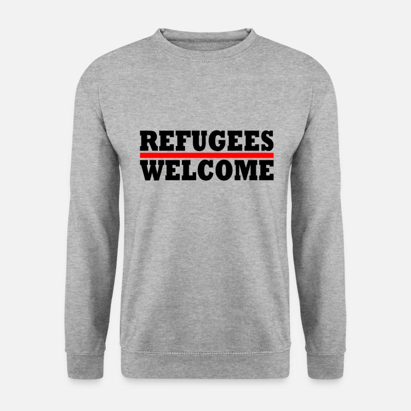 refugees welcome - Unisex Pullover - Weißgrau meliert