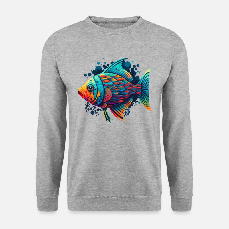 Fisch Kunstwerk - Unisex Pullover - Weißgrau meliert
