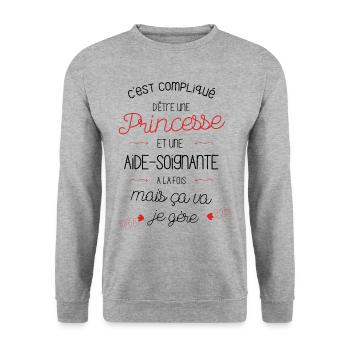 T-shirt Princesse Aide Soignante - cadeau drôle - Sweat-shirt Unisexe - gris chiné - Devant - Alina (178cm) & Michal (187cm)