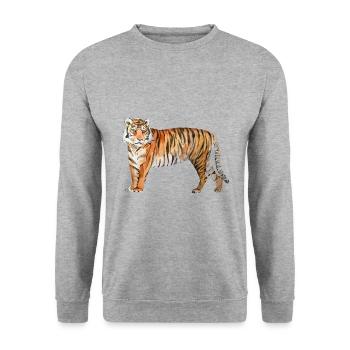 Tigre - Sweat-shirt Unisexe - gris chiné - Devant - Alina (178cm) & Michal (187cm)