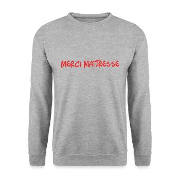 MERCI. THANKS. THANK YOU. ANNIVERSAIRE. NAISSANCE. - Sweat-shirt Unisexe - gris chiné - Devant - Alina (178cm) & Michal (187cm)