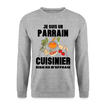 Mon parrain super cuisinier courageux - Sweat-shirt Unisexe - gris chiné - Devant - Alina (178cm) & Michal (187cm)