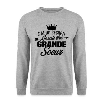 J'ai un secret je vais être grande sœur - Sweat-shirt Unisexe - gris chiné - Devant - Alina (178cm) & Michal (187cm)