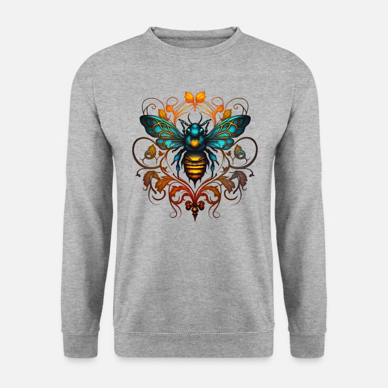 Biene, Hummel, Insekt, floral, Muster, Ornamente - Unisex Pullover - Weißgrau meliert