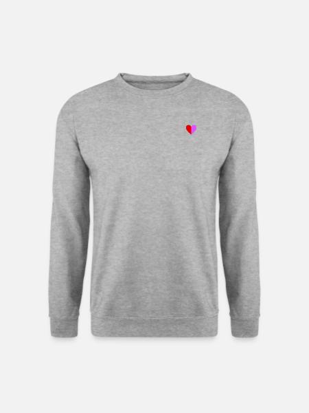 Zweifarbiges Herz dunkelrot-pink - Unisex Pullover - Weißgrau meliert