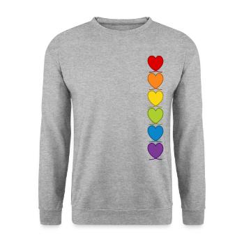 LGBTQIA+ CSD Herz Regenbogen Herzen Pride Month - Unisex Pullover - Weißgrau meliert - Vorne - Alina (178cm) & Michal (187cm)
