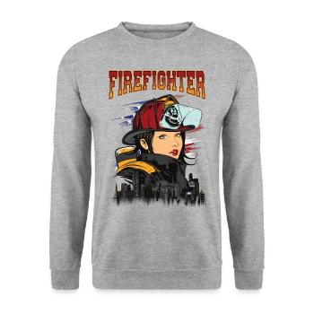 BEAUTIFUL FIREFIGHTER - Sexy Fire Brigade Gift - Unisex Sweatshirt - salt & pepper - Front - Alina (178cm) & Michal (187cm)