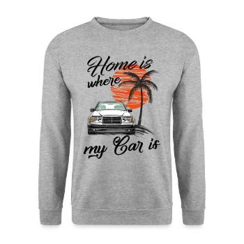 Home is where my car is W124 - Unisex Sweatshirt - salt & pepper - Front - Alina (178cm) & Michal (187cm)