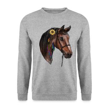 Aquarell Pferd - Unisex Pullover - Weißgrau meliert - Vorne - Alina (178cm) & Michal (187cm)