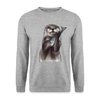 Loutre et poissons d’aquarelle - Sweat-shirt Unisexe - gris chiné - Devant - Alina (178cm) & Michal (187cm)