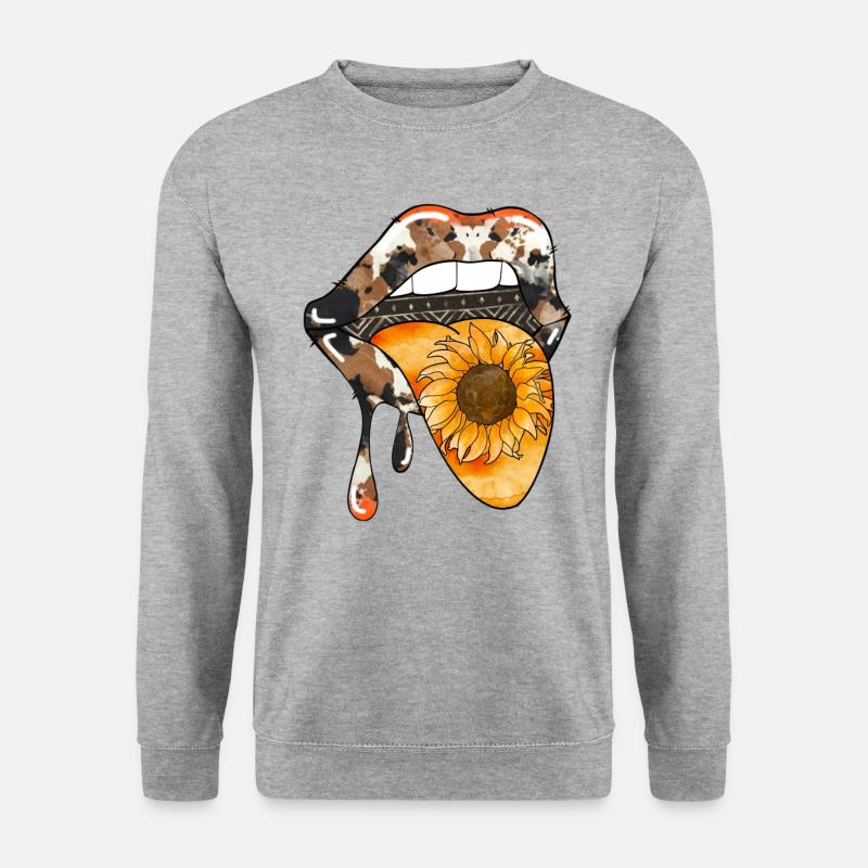 Rindsleder und Sonnenblumenzunge - Unisex Pullover - Weißgrau meliert