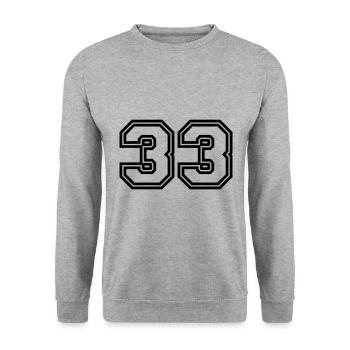 33 Zahl symbol - Unisex Pullover - Weißgrau meliert - Vorne - Alina (178cm) & Michal (187cm)