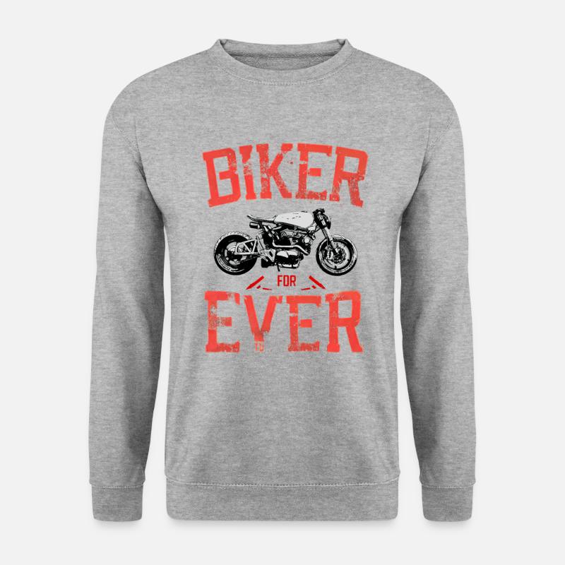 "Biker for ever" Text rot, Logo mit Motorrad - Unisex Pullover - Weißgrau meliert