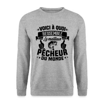 Le meilleur pêcheur du monde Cadeau pêcheur - Sweat-shirt Unisexe - gris chiné - Devant - Alina (178cm) & Michal (187cm)