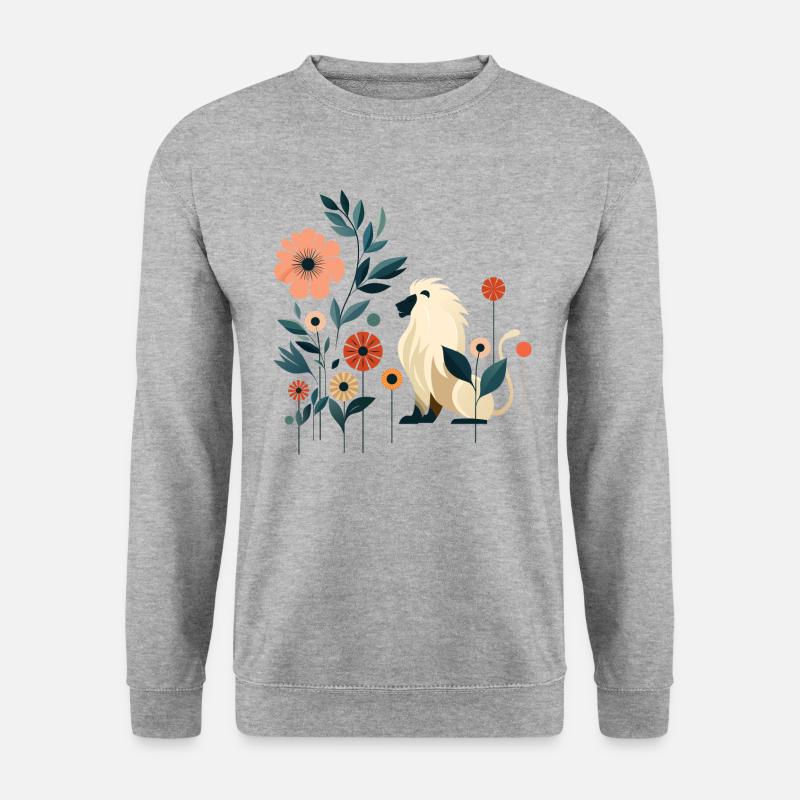 Floraler Löwe - Unisex Pullover - Weißgrau meliert