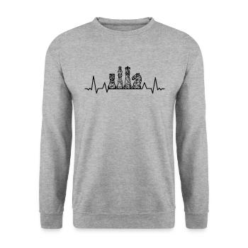 Pièces d'échecs HEARTBEAT damier damier - Sweat-shirt Unisexe - gris chiné - Devant - Alina (178cm) & Michal (187cm)