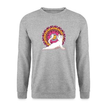 Yoga Chakra Mandala Meditation Yoga Katze Pilates - Unisex Pullover - Weißgrau meliert - Vorne - Alina (178cm) & Michal (187cm)