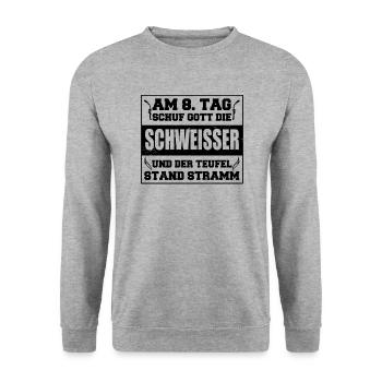 GOTT SCHUF DEN SCHWEISSER schweissen Baustellen - Unisex Pullover - Weißgrau meliert - Vorne - Alina (178cm) & Michal (187cm)