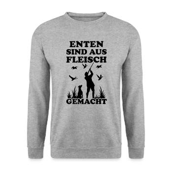 Jäger Vogeljäger Wild-Gänse Enten-Jagd Entenjäger - Unisex Pullover - Weißgrau meliert - Vorne - Alina (178cm) & Michal (187cm)