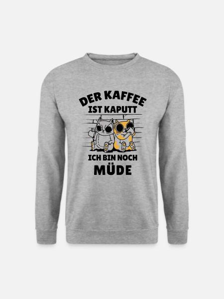 Kaffeetrinker Morgenmuffel Kaffeeliebhaber Katze - Unisex Pullover - Weißgrau meliert