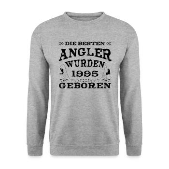 Angeln Jahrgang 1995 Geburtstag geboren - Unisex Pullover - Weißgrau meliert - Vorne - Alina (178cm) & Michal (187cm)