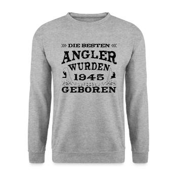 Angeln Jahrgang 1945 Geburtstag geboren - Unisex Pullover - Weißgrau meliert - Vorne - Alina (178cm) & Michal (187cm)