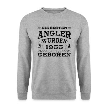 Angeln Jahrgang 1955 Geburtstag geboren - Unisex Pullover - Weißgrau meliert - Vorne - Alina (178cm) & Michal (187cm)