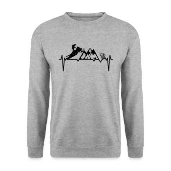 Schneemobilfahrer Motorschlitten Bier Herzschlag - Unisex Pullover - Weißgrau meliert - Vorne - Alina (178cm) & Michal (187cm)