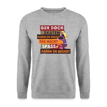 GEH DOCH SKATEN Skateboard Skater-Rampe Skating - Unisex Pullover - Weißgrau meliert - Vorne - Alina (178cm) & Michal (187cm)
