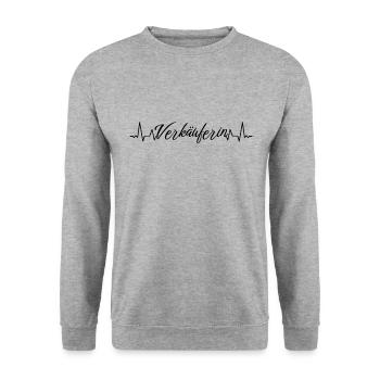 Einzelhändler Herzschlag Verkäuferin - Unisex Pullover - Weißgrau meliert - Vorne - Alina (178cm) & Michal (187cm)