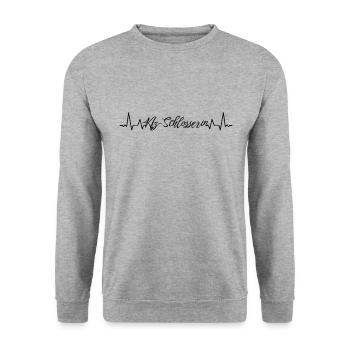 Kfz-Mechaniker Herzschlag Kfz-Schlosserin - Unisex Pullover - Weißgrau meliert - Vorne - Alina (178cm) & Michal (187cm)