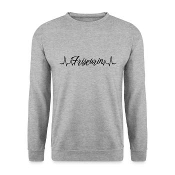 Haarstylist Herzschlag Friseurin - Unisex Pullover - Weißgrau meliert - Vorne - Alina (178cm) & Michal (187cm)