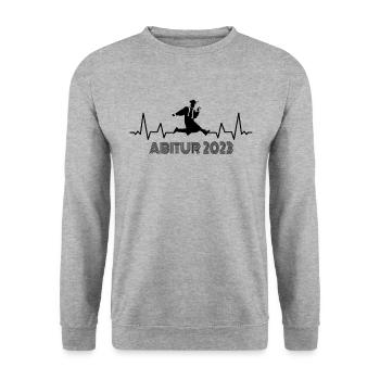 Abi 2023 Abitur Prüfung bestanden Abi Herzschlag - Unisex Pullover - Weißgrau meliert - Vorne - Alina (178cm) & Michal (187cm)