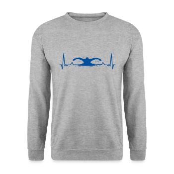 Schwimmer schwimmen Herzschlag Schwimm - Unisex Pullover - Weißgrau meliert - Vorne - Alina (178cm) & Michal (187cm)