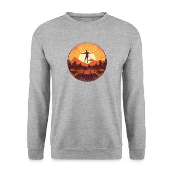 Vintage Fitness Workout Trampoline Hall Sports - Sweat-shirt Unisexe - gris chiné - Devant - Alina (178cm) & Michal (187cm)