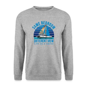 Catamaran-Boot Segelboot Segeln Segler - Unisex Pullover - Weißgrau meliert - Vorne - Alina (178cm) & Michal (187cm)
