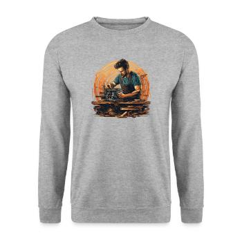Handwerker Zimmermann-Holzarbeit Zimmerer - Unisex Pullover - Weißgrau meliert - Vorne - Alina (178cm) & Michal (187cm)