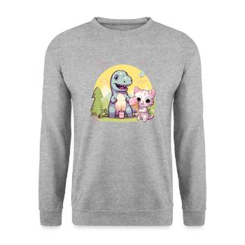 Chaton Chaton Fille Dinosaure Crème glacée - Sweat-shirt Unisexe - gris chiné - Devant - Alina (178cm) & Michal (187cm)