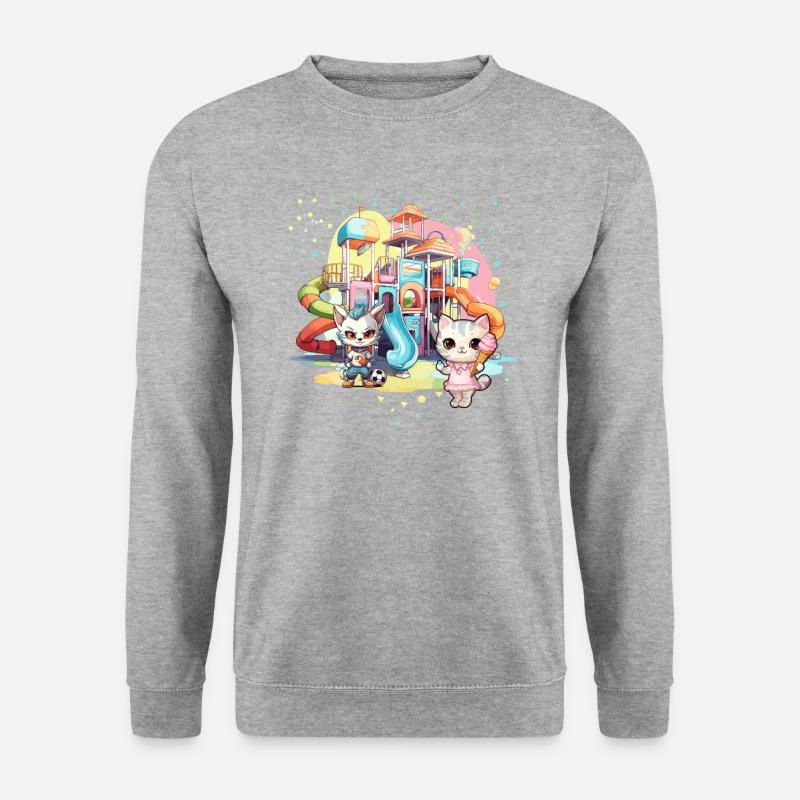 Katze Kätzchen-Mädchen Kinder-Spielplatz Eiscreme - Unisex Pullover - Weißgrau meliert