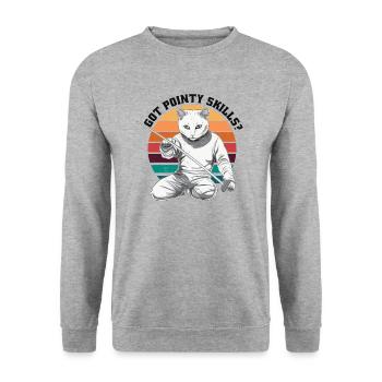 Katzen Fechter gamer lustiges Fechten Sport Katzen - Unisex Pullover - Weißgrau meliert - Vorne - Alina (178cm) & Michal (187cm)