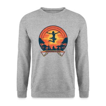 Damen Fitness Workout Trampolinhalle Sport - Unisex Pullover - Weißgrau meliert - Vorne - Alina (178cm) & Michal (187cm)